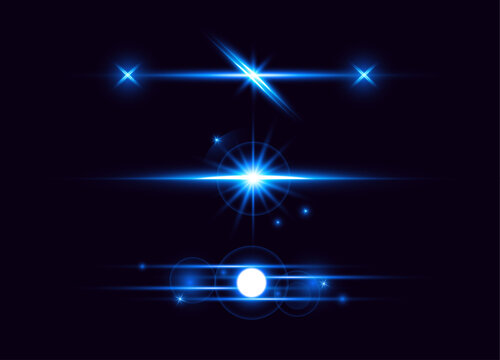 A set of blue light effects on a dark background