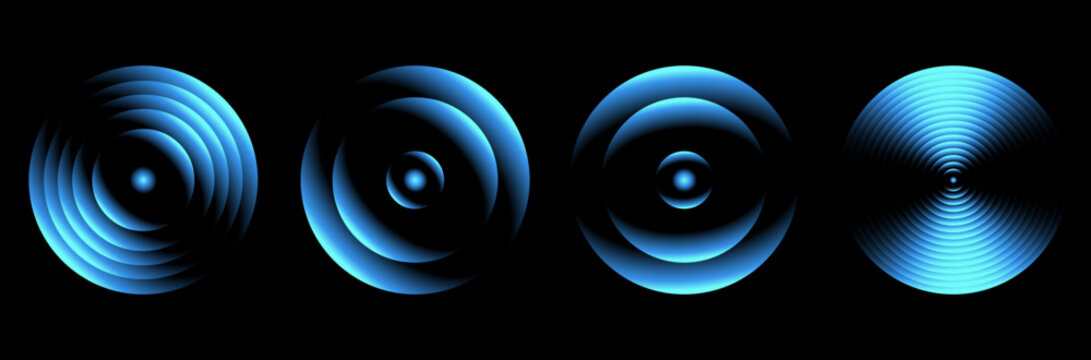 Wireless Network Signal Circles with Motion Ripple Effect Futuristic Sound Wave Rings &ndash; Wireless Signal Ripple Circles on Black Background