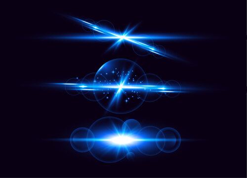 A blue light effect with a star and a planet