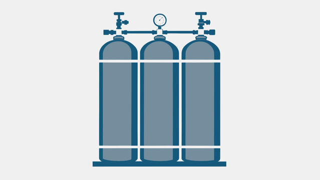 Bank of Three Blue Oxygen Cylinders with Gauge