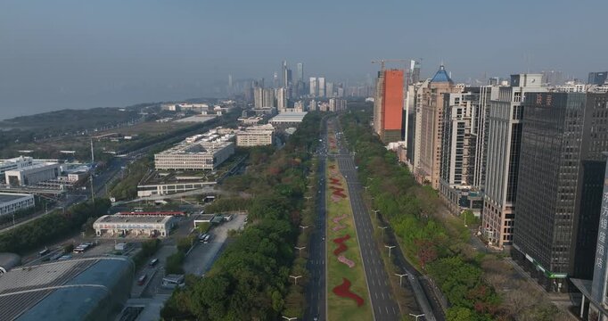 Aerial footage of landscape in shenzhen city, China 
