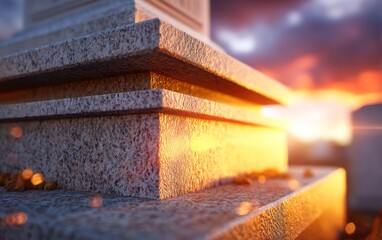 Detailed Carved Memorial Monument with Stars and Stripes