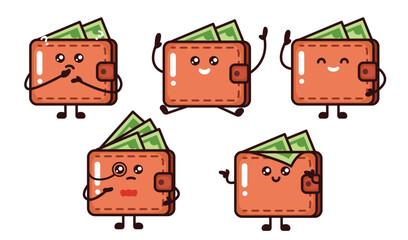 Set of wallet mascot designs.