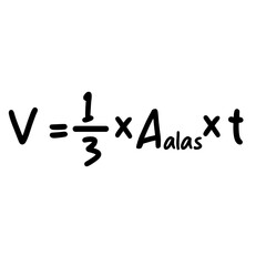 Pyramid volume formula isolated on white background mathematics equation handwritten in simple educational style illustration.
