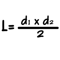 Rhombus area formula isolated on white background mathematics equation handwritten in simple educational style illustration.  © The Creative Idea
