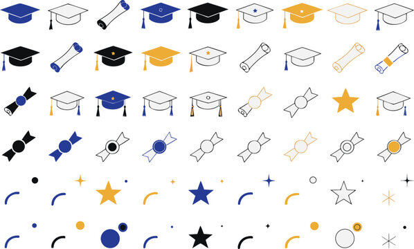Assorted graduation and academic celebration icons collection