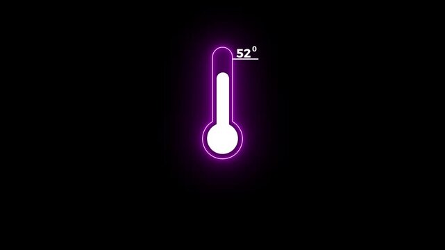 Neon Celsius thermometer displayed temperature 52 degree. Thermometer equipment showing hot or cold weather.4k motion graphic animation.