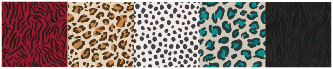 Vibrant collection of wild animal print seamless patterns with zebra cheetah and leopard designs © Creative_Bull