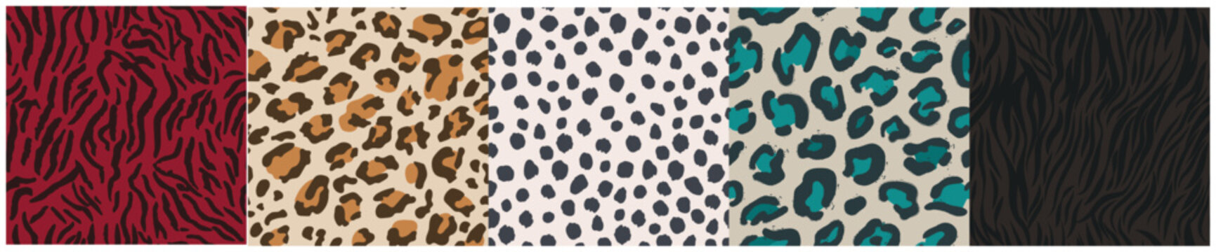 Vibrant collection of wild animal print seamless patterns with zebra cheetah and leopard designs