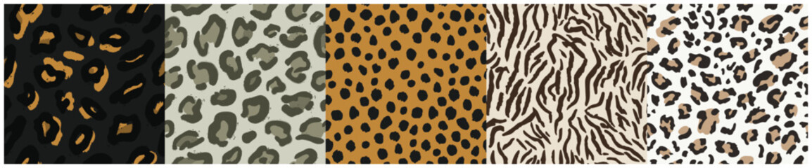 Wild animal skin seamless pattern collection with dark and light cheetah leopard zebra prints © Creative_Bull