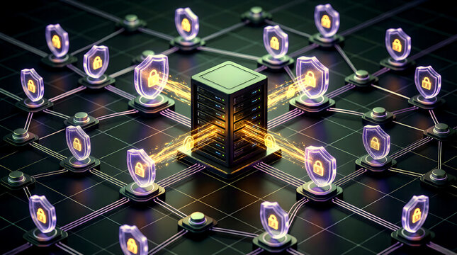 View of a central aggregator server receiving glowing - encrypted...