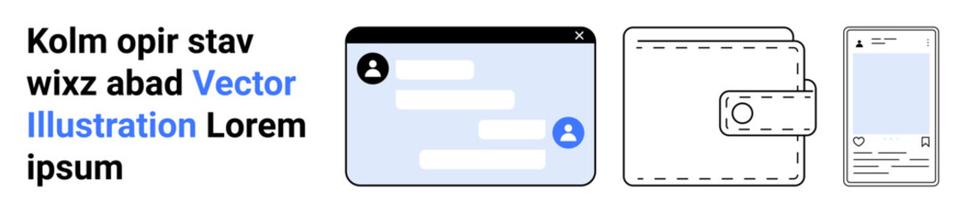 Fototapeta premium Fintech services, online communication, mobile apps, digital security, payment systems, financial technology. Chat interface, wallet smartphone. Fintech services and online communication concept
