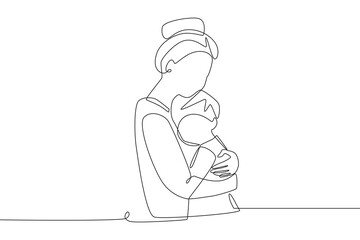 Mother and child. Dia de la madre concept one-line drawing