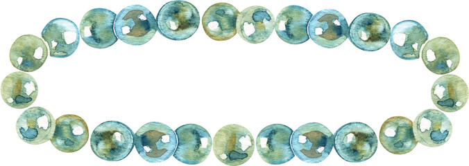 Fototapeta premium Delicate watercolor illustration of a circular frame made of shimmering blue and green pearls. This elegant jewelry border is perfect for sophisticated branding, luxury invitations, and decorations
