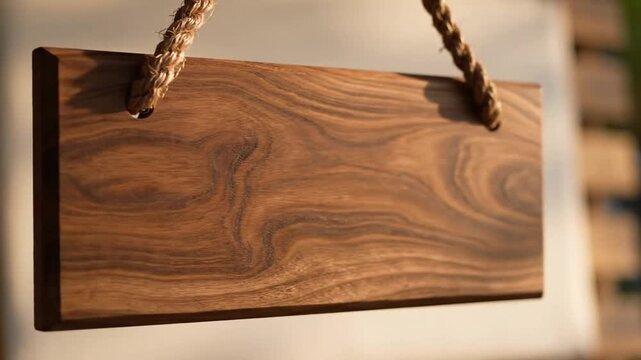 Rustic Wooden Sign Hanging with Rope, Natural Wood Texture Background, Blank for Text