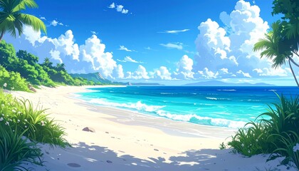 青い海と白い砂浜　生成AI素材