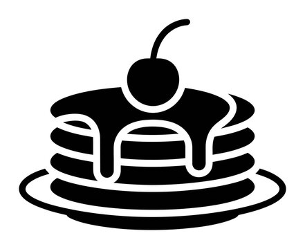 Pancake with Cherry Syrup Black Silhouette Vector Illustration