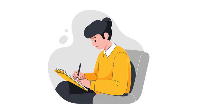 Person writing on a notepad focused on work study or creative tasks