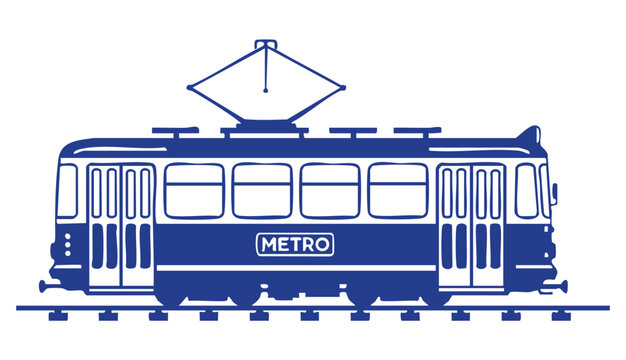 Vector art of purple metro train on the tracks isolated on white background