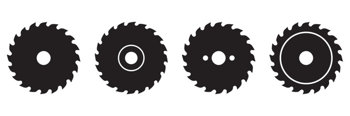 Circular Saw Blade Icon Set Vector &ndash; Industrial Woodworking and Carpentry Cutting Tool Silhouette 
Collection