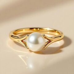 Obraz premium Designer yellow gold ring featuring a single round white pearl 