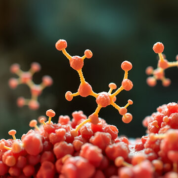 Molecules of candida auris fungal infection.Macro,banner