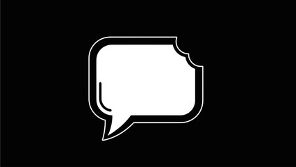 Naklejka premium Monochrome graphic of a speech bubble icon with a bite mark on a black background, symbolizing communication errors, censored thoughts, or a snack.