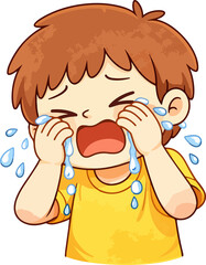 Cute crying boy sad emotion cartoon character illustration