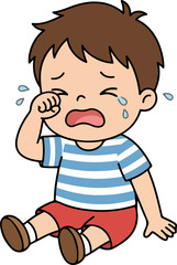 Cute crying boy sad emotion cartoon character illustration