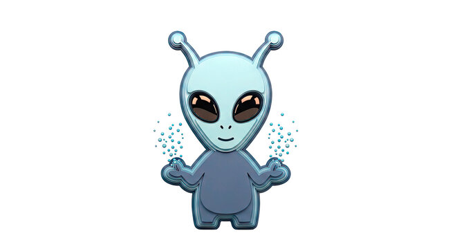 Blue Cartoon Alien with Bubbles