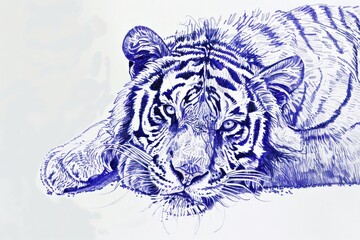 Fototapeta premium Vintage drawing Tiger sketch tiger wildlife.