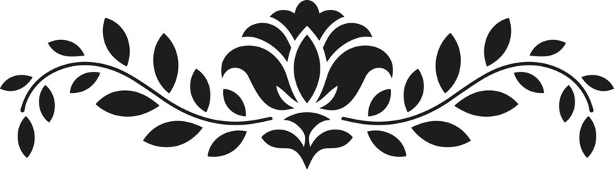 Obraz premium Black floral border silhouette with leaves and central bloom vector