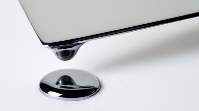 A single droplet of mercury rolling across a clear glass pane. STEM education sheets, lab safety posters, designed for STEM education and laboratory safety posters.