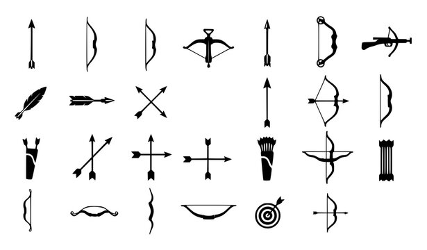 Minimal Bow and Arrow Silhouette Logo Vector Collection for Archery Design