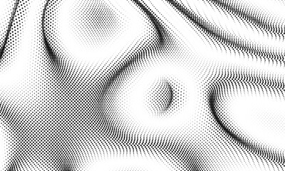 Wave of flowing vanishing particles vector abstract background, curvy lines dots in motion relaxing illustration, smoke like image. Overlay background © kastanka