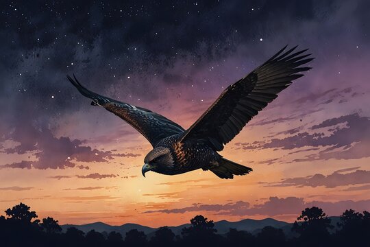 Nighthawk soaring against a twilight sky