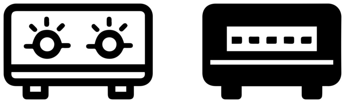Two thermohygrograph machine icons in black and white for weather and climate monitoring