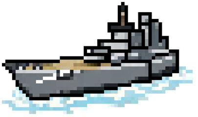 Pixel art of cute cartoon military warship. © HongSaMut