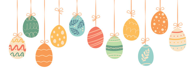 Easter card with hanging garland with eggs © nafanya241