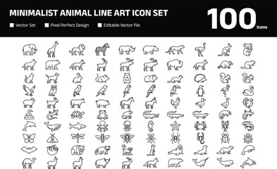Animal icon set with minimalist wildlife and pet line art silhouettes © Joy