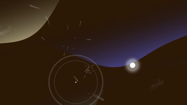 A glowing blue planet Earth and its moon shine against a dark galaxy background in this bright vector illustration featuring a flare of solar energy and a star-studded universe design