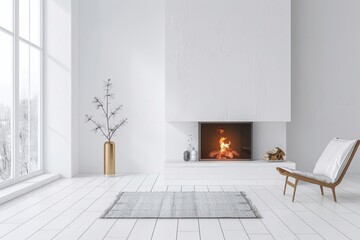 Fototapeta premium Fireplace in living room hearth architecture comfortable.