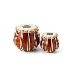 Tabla Drums Ensemble: A captivating studio shot showcases a meticulously crafted pair of tabla drums, instruments rich in cultural heritage and resonant musicality.