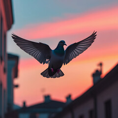 Fototapeta premium Silhouette pigeon flying out