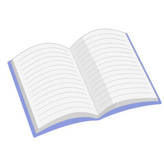 斜めから見た、シンプルな開いたノートのイラスト カラー 線なし