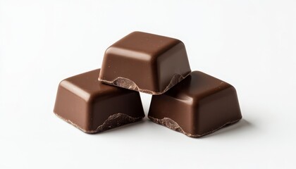 three chocolate squares arranged closely. The chocolate squares have a smooth surface and a dark brown color.