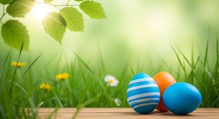 Fototapeta premium Easter monday eggs in spring grass celebrating easter traditions