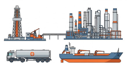 Fototapeta premium Oil Refinery Industrial Equipment Transportation.