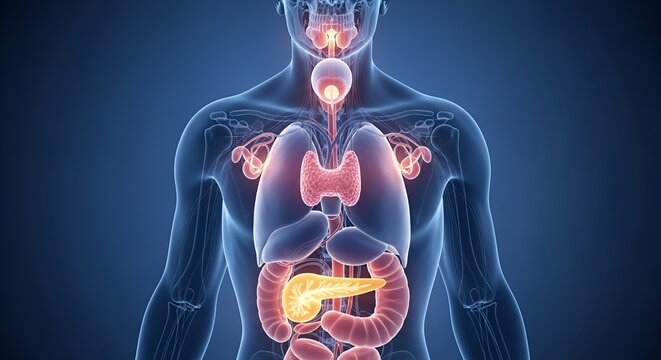 Human Digestive System Illustration Showing Internal Organs