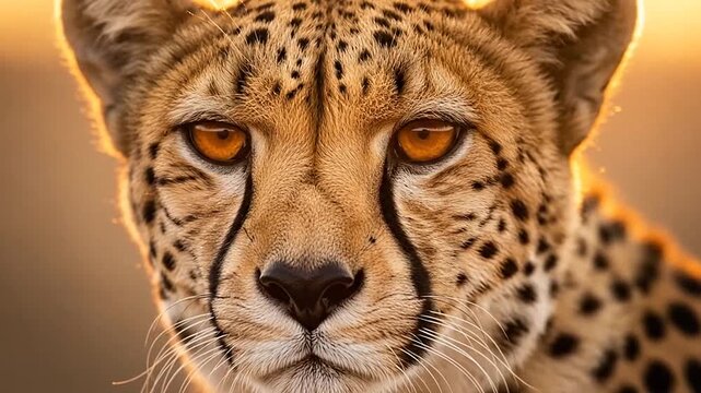 Intense Close-up Portrait of a Wild Cheetah with Golden Eyes in Soft Evening Light